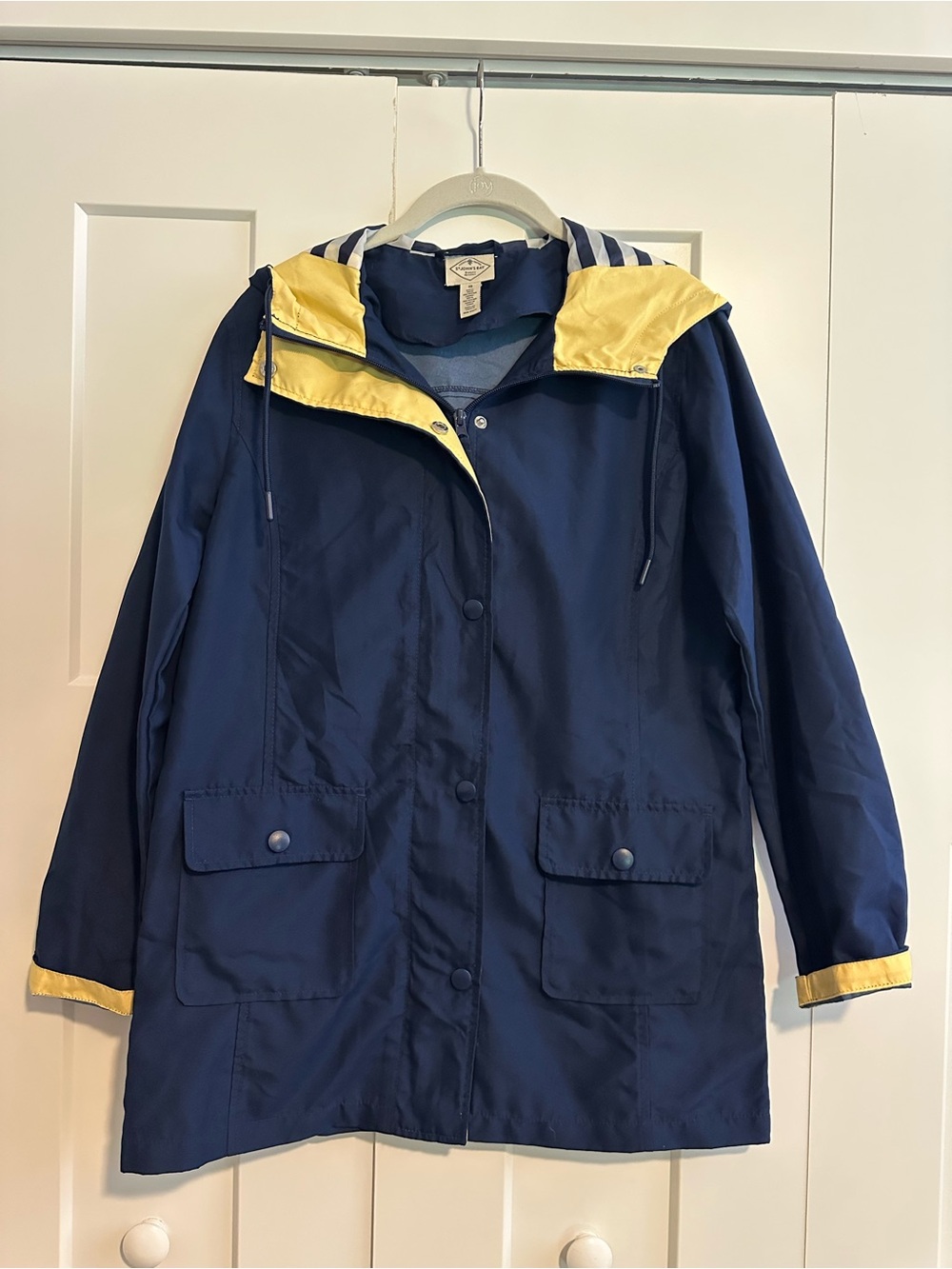 St. John's Bay Navy Trench Coat with Yellow Hood Trim